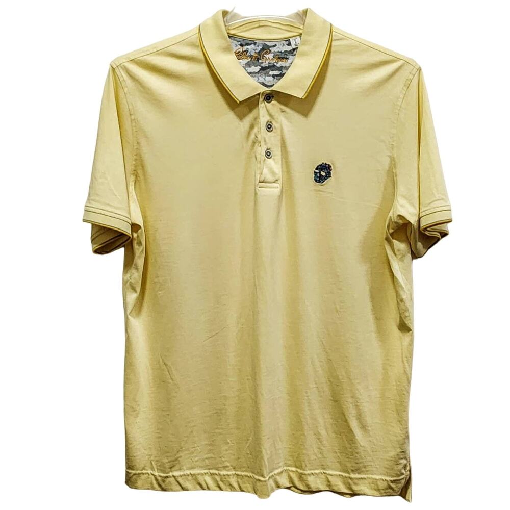 Robert Graham Archie Men's Polo Yellow Camo-Skull Logo Short-Sleeve Shirt Large